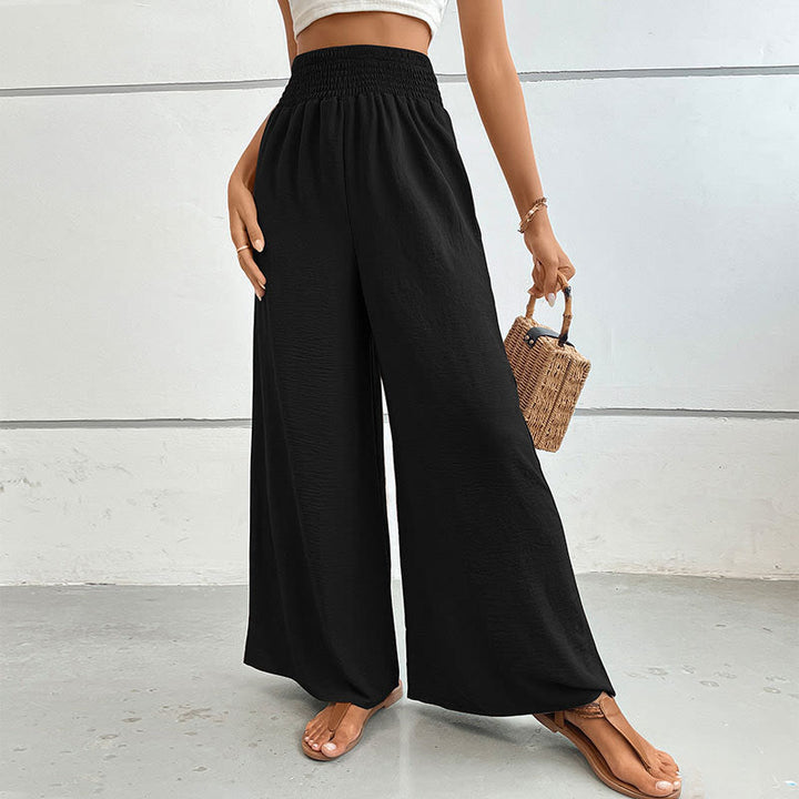 Pantalon d'été décontracté Olivenorma, taille haute, coupe ample, jambes larges et taille élastique - Noir - XL - image 0