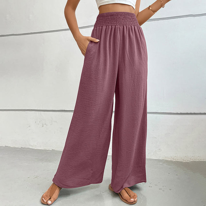 Pantalon d'été décontracté Olivenorma, taille haute, coupe ample, jambes larges et taille élastique - Rouge brique - XL - image 41