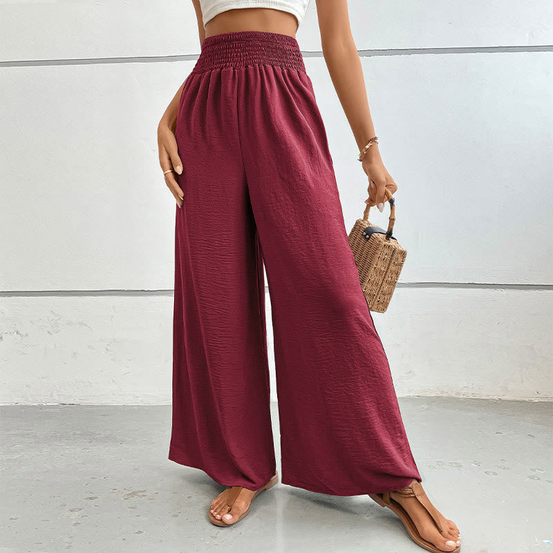 Pantalon d'été décontracté Olivenorma, taille haute, coupe ample, jambes larges et taille élastique - Rouge vin - XL - image 31