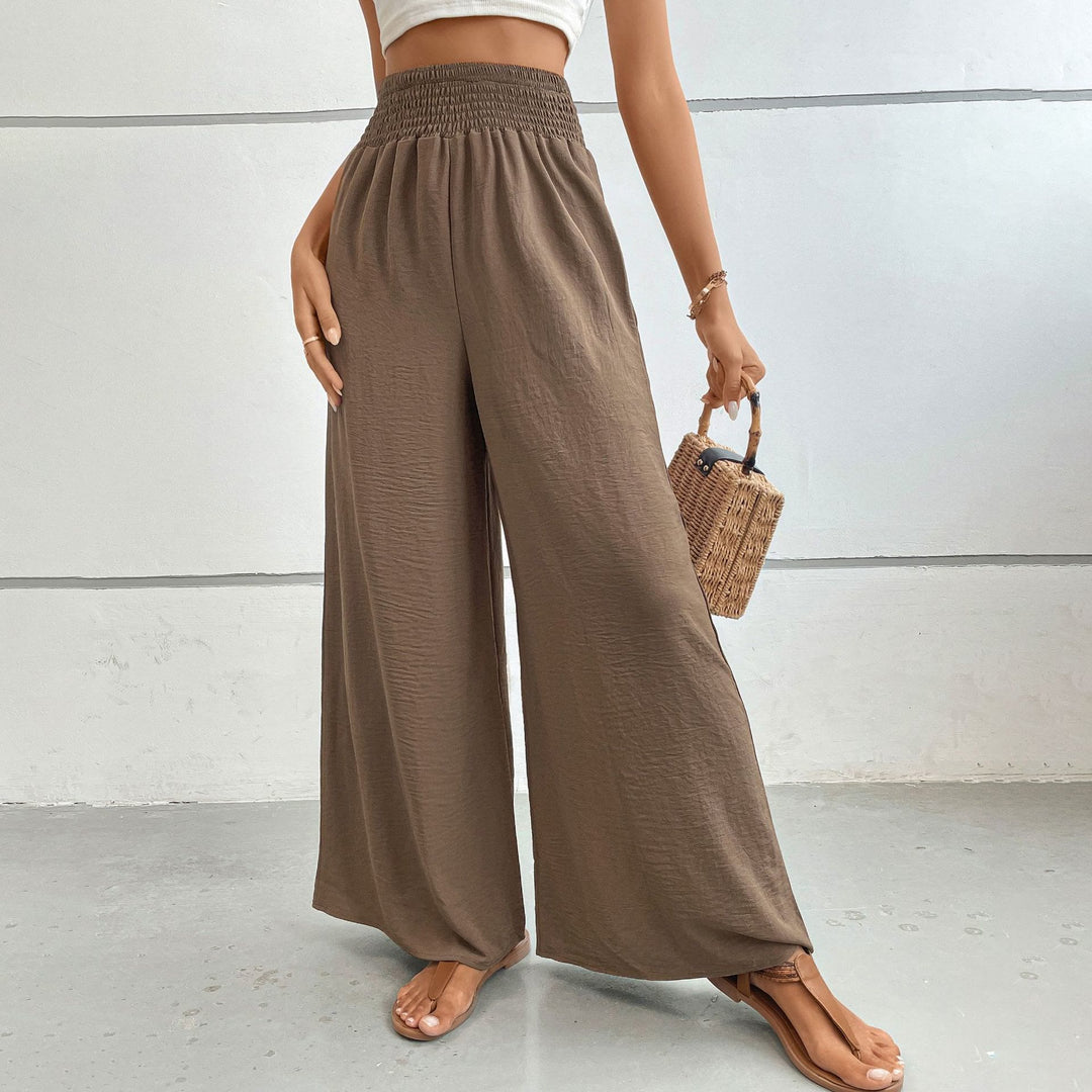 Pantalon d'été décontracté Olivenorma, taille haute, coupe ample, jambes larges et taille élastique - Brun - XL - image 4