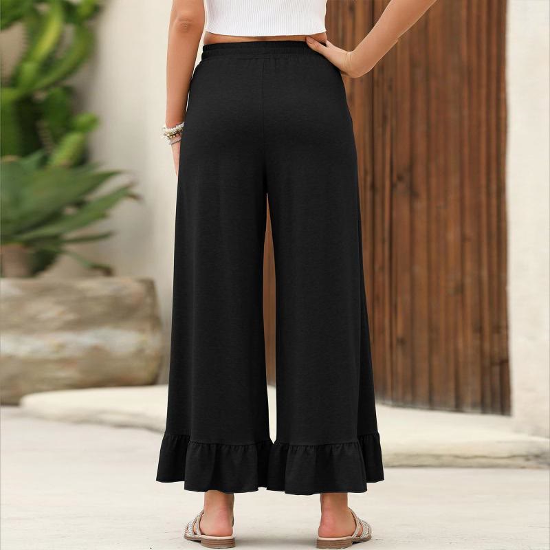 Pantalon d'été Olivenorma pour femme, ourlet à volants, coupe ample et confortable, taille neuf. - image 11