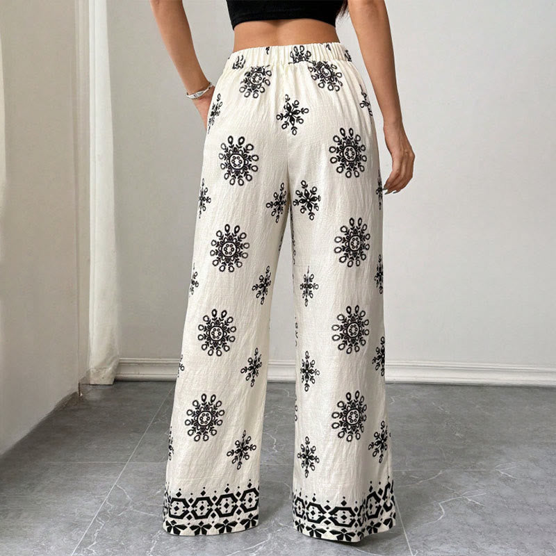 Pantalon Olivenorma pour femme, coupe ample, imprimé, jambes larges, taille élastique, confortable et élégant - image 2