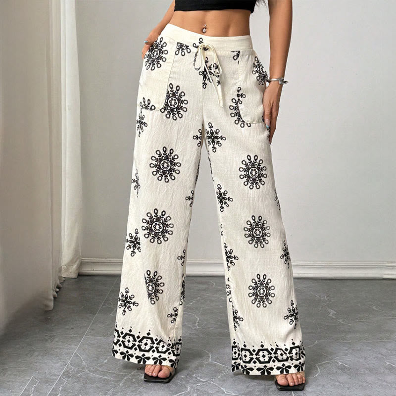 Pantalon Olivenorma pour femme, coupe ample, imprimé, jambes larges, taille élastique, confortable et élégant - image 3