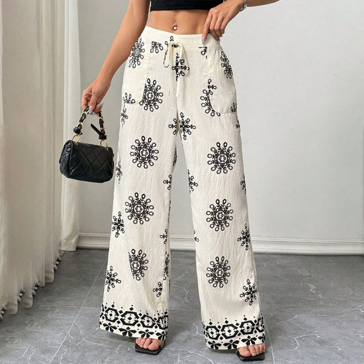 Pantalon Olivenorma pour femme, coupe ample, imprimé, jambes larges, taille élastique, confortable et élégant - image 1
