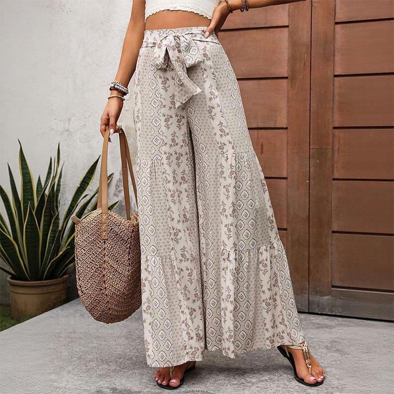 Pantalon de vacances Olivenorma été à motif floral géométrique et jambes larges - image 0