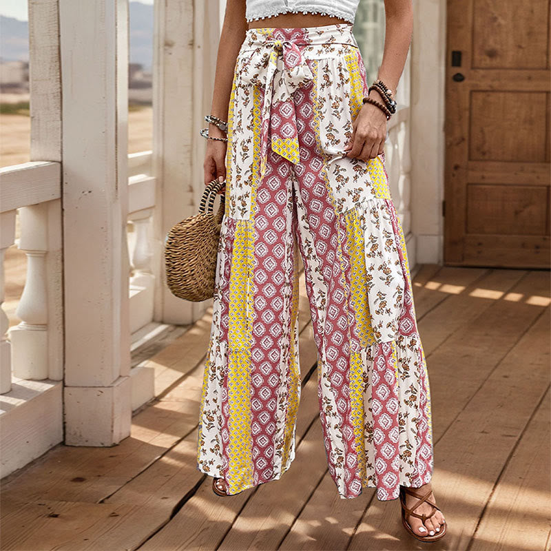 Pantalon de vacances Olivenorma été à motif floral géométrique et jambes larges - Jaune - XL - image 7