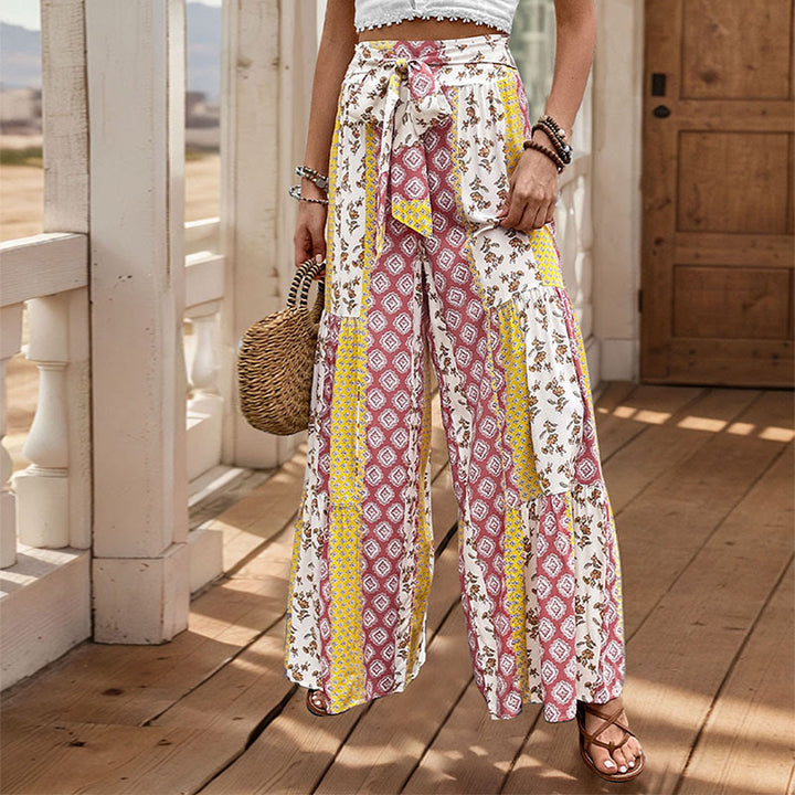 Pantalon de vacances Olivenorma été à motif floral géométrique et jambes larges - Jaune - XL - image 7
