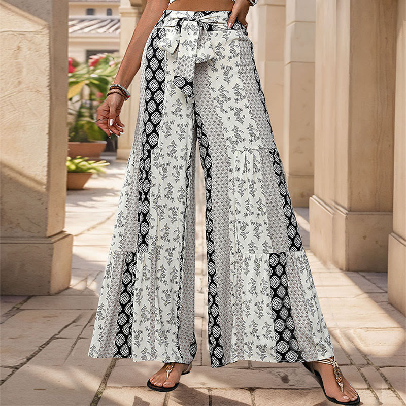 Pantalon de vacances Olivenorma été à motif floral géométrique et jambes larges - Noir - XL - image 5