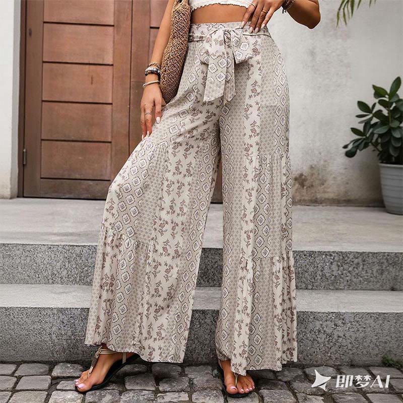 Pantalon de vacances Olivenorma été à motif floral géométrique et jambes larges - image 3
