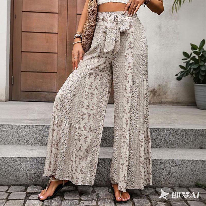 Pantalon de vacances Olivenorma été à motif floral géométrique et jambes larges - image 3