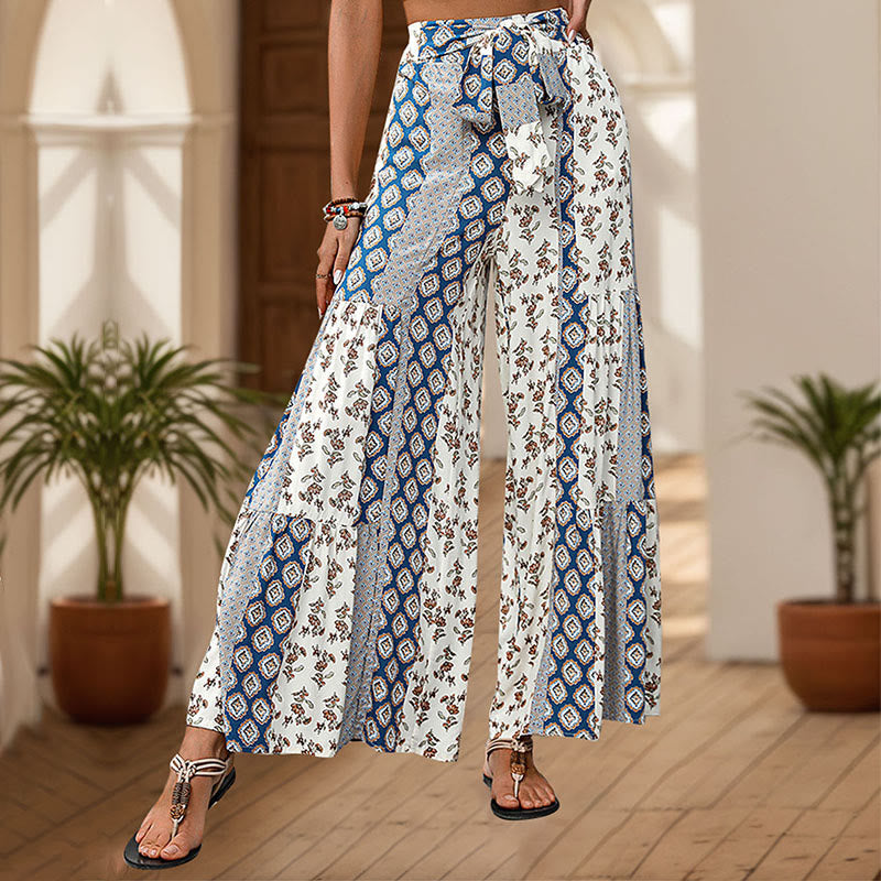 Pantalon de vacances Olivenorma été à motif floral géométrique et jambes larges - Bleu - XL - image 6