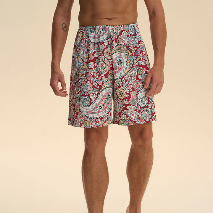 Pantalon court d'intérieur imprimé élégant et confortable en satin et mousseline de soie pour homme Olivenorma - Rouge cerise - 2XL - image 10
