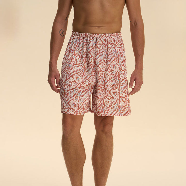 Pantalon court d'intérieur imprimé élégant et confortable en satin et mousseline de soie pour homme Olivenorma - Rouge - 2XL - image 5
