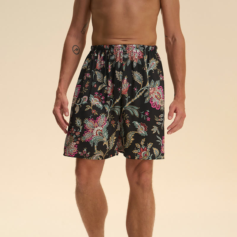 Pantalon court d'intérieur imprimé élégant et confortable en satin et mousseline de soie pour homme Olivenorma - Noir - 2XL - image 20