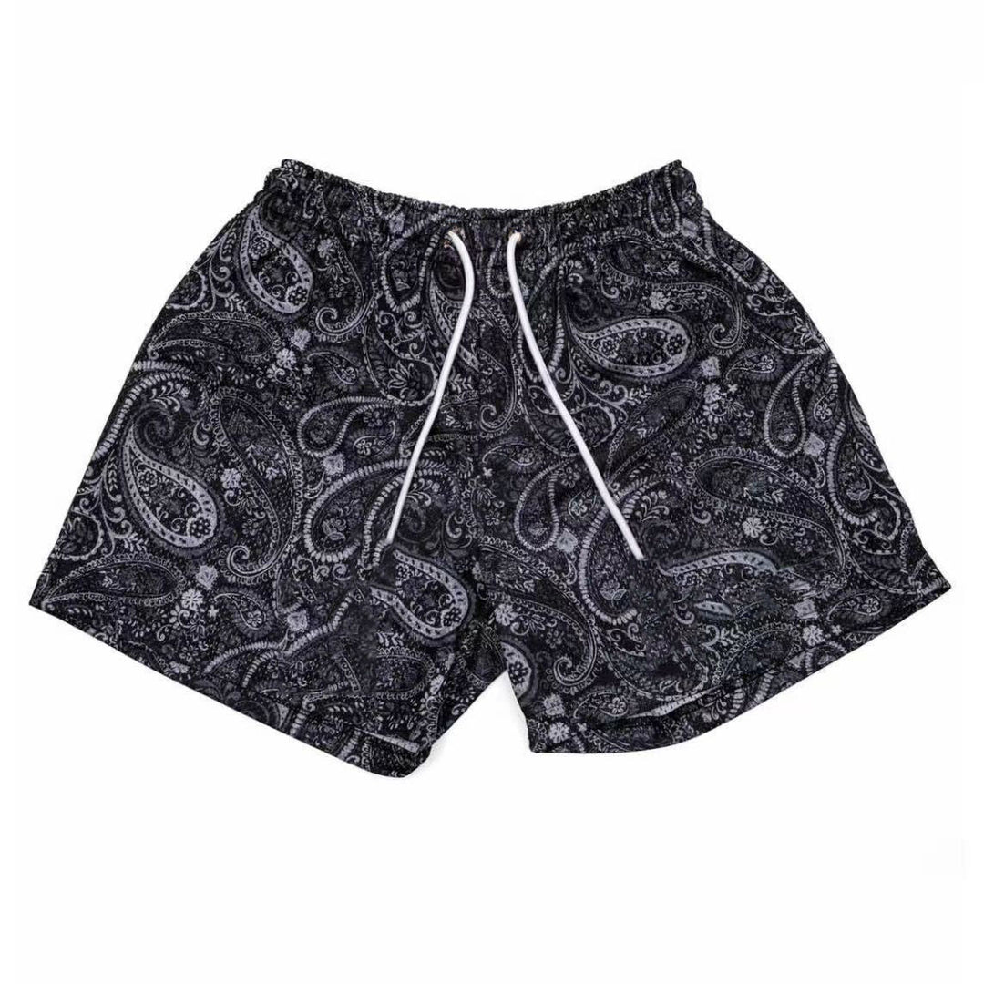 Pantalon de basketball d'été oversize Olivenorma à motif cachemire en maille à séchage rapide - Noir - 3XL - image 1