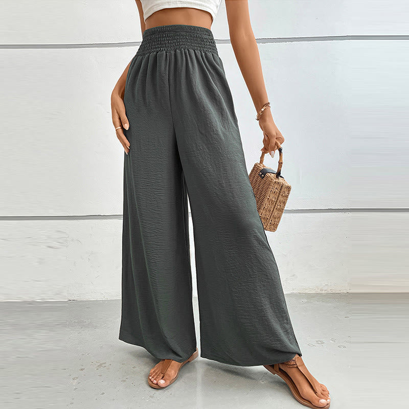 Pantalon d'été décontracté Olivenorma, taille haute, coupe ample, jambes larges et taille élastique - Gris foncé - XL - image 22