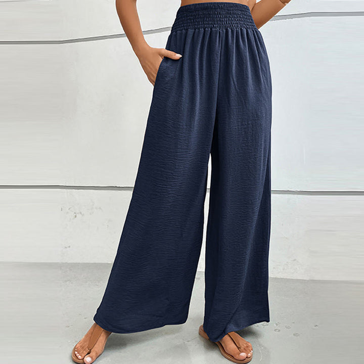 Pantalon d'été décontracté Olivenorma, taille haute, coupe ample, jambes larges et taille élastique - Bleu marine - XL - image 7