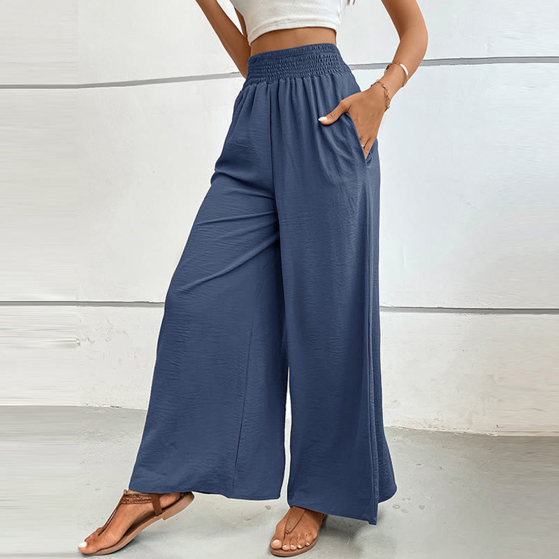 Pantalon d'été décontracté Olivenorma, taille haute, coupe ample, jambes larges et taille élastique - Bleu brumeux - XL - image 10