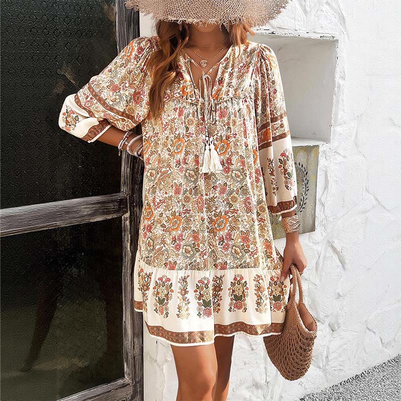 Robe d'été Olivenorma bohème à col en V et imprimé en coton - image 2
