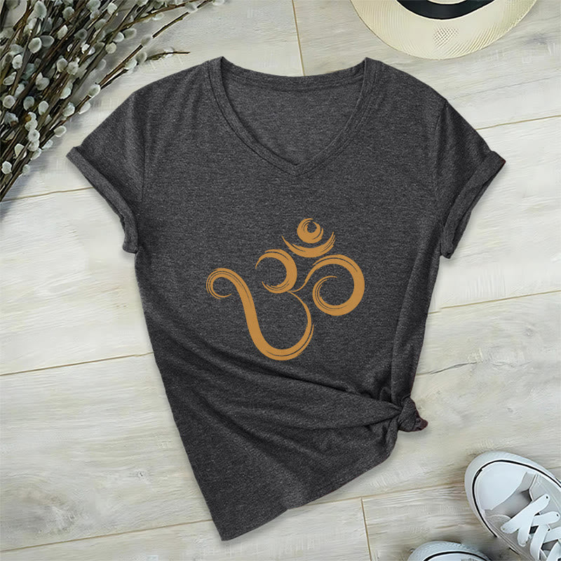 T-shirt Olivenorma Breathe Yoga Méditation à col en V inspirant - Gris - 2XL - image 8