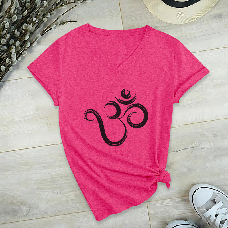 T-shirt Olivenorma Breathe Yoga Méditation à col en V inspirant - Rose rouge - 2XL - image 18