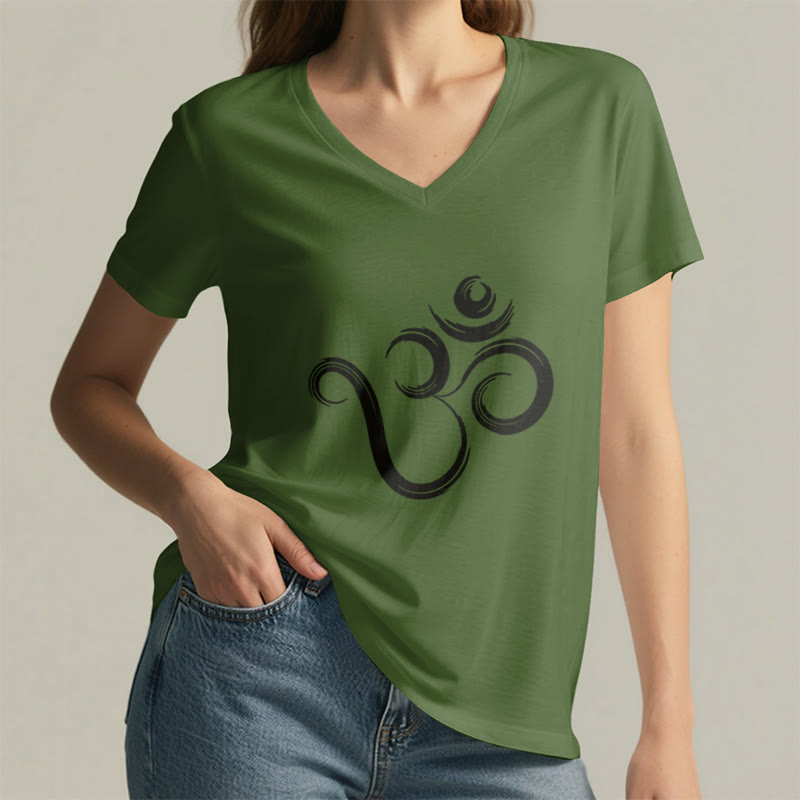 T-shirt Olivenorma Breathe Yoga Méditation à col en V inspirant - image 7