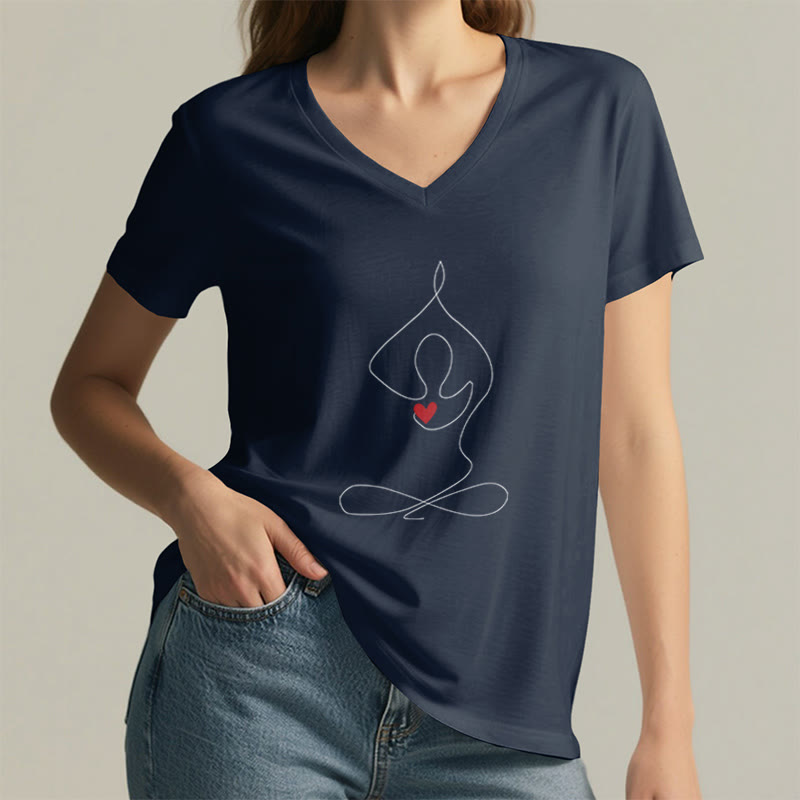 T-shirt col V Olivenorma Yoga Méditation Posture Spirituelle - image 3