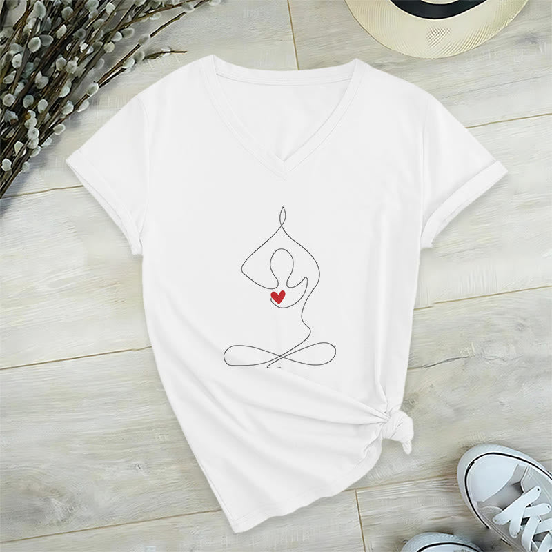 T-shirt col V Olivenorma Yoga Méditation Posture Spirituelle - Blanc - 2XL - image 0