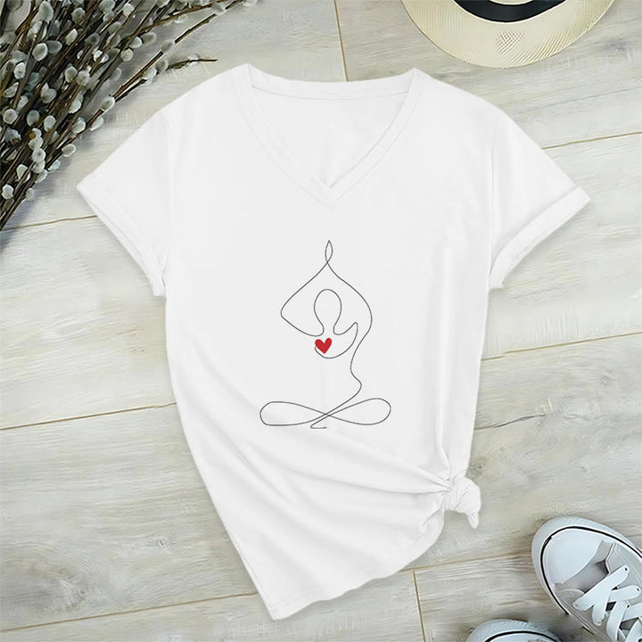 T-shirt col V Olivenorma Yoga Méditation Posture Spirituelle - Blanc - 2XL - image 0