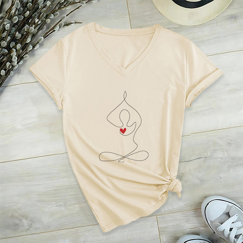 T-shirt col V Olivenorma Yoga Méditation Posture Spirituelle - Kaki - 2XL - image 20