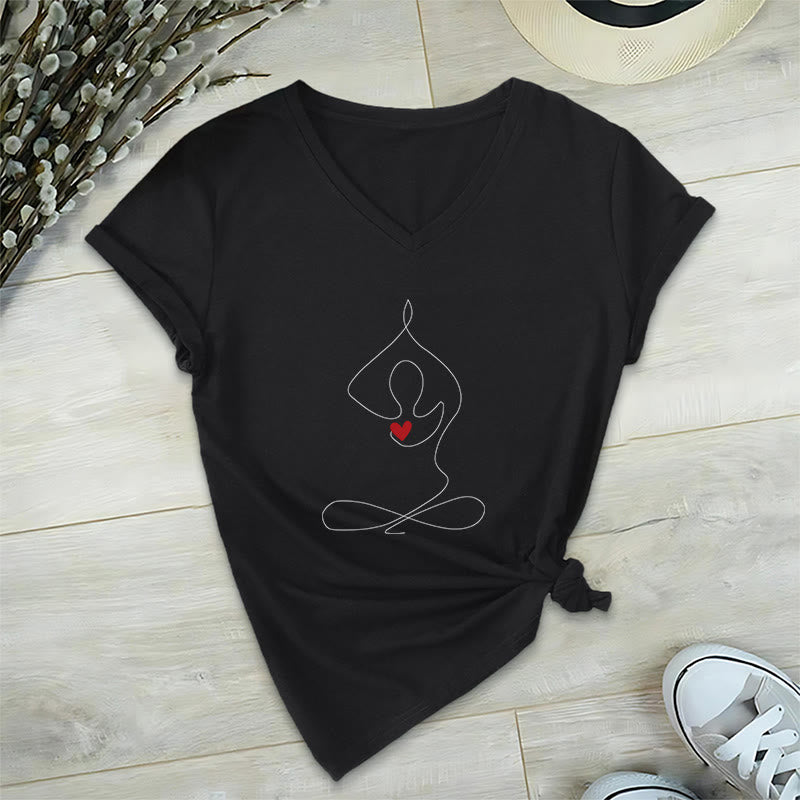 T-shirt col V Olivenorma Yoga Méditation Posture Spirituelle - Noir - 2XL - image 10