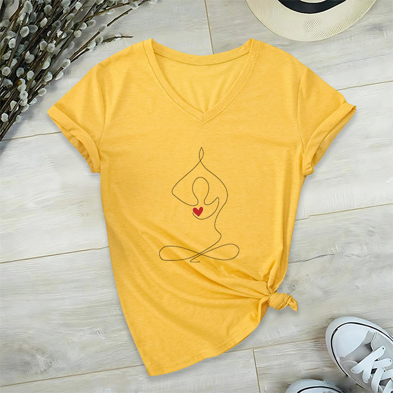 T-shirt col V Olivenorma Yoga Méditation Posture Spirituelle - Jaune - 2XL - image 14