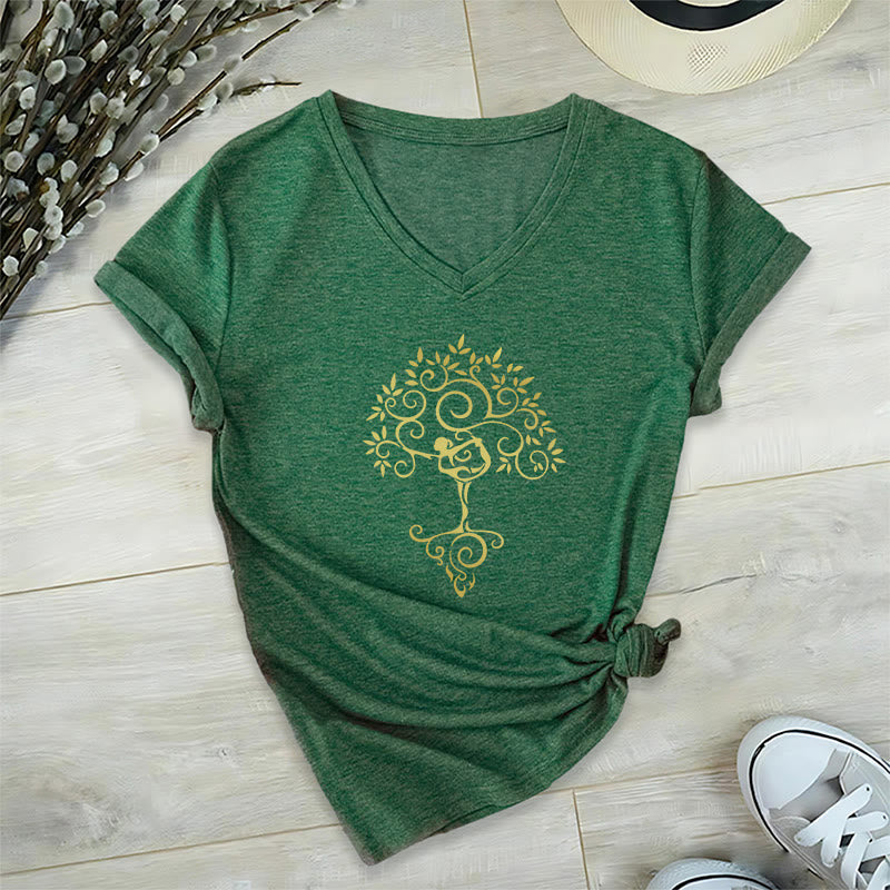 T-shirt col V Olivenorma Yoga Lover Namaste Meditation - Vert foncé - 2XL - image 6