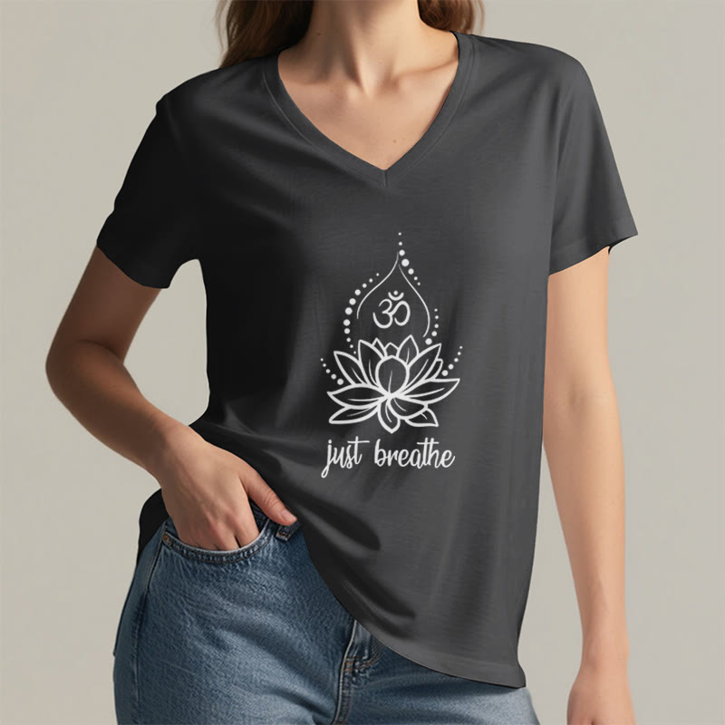 T-shirt Olivenorma « Just Breathe » pour méditation et yoga, col en V - image 9