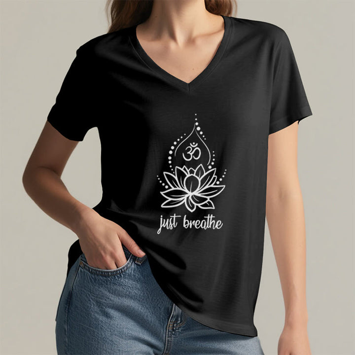 T-shirt Olivenorma « Just Breathe » pour méditation et yoga, col en V - image 11