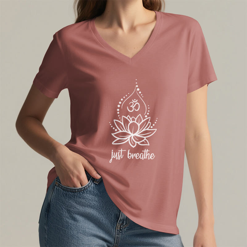 T-shirt Olivenorma « Just Breathe » pour méditation et yoga, col en V - image 17