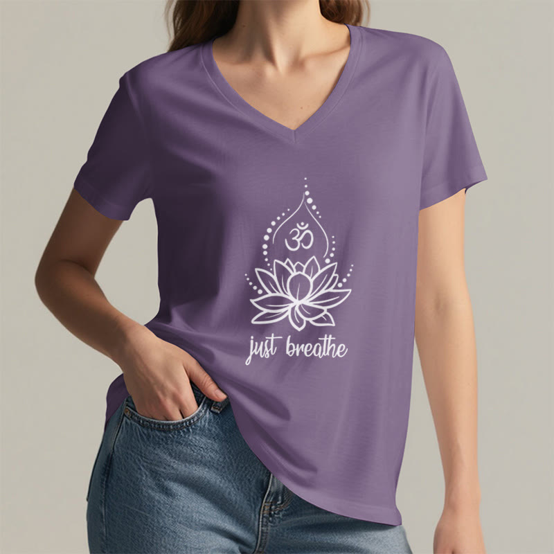 T-shirt Olivenorma « Just Breathe » pour méditation et yoga, col en V - image 25