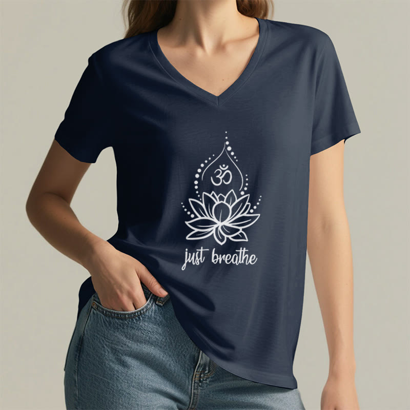 T-shirt Olivenorma « Just Breathe » pour méditation et yoga, col en V - image 3