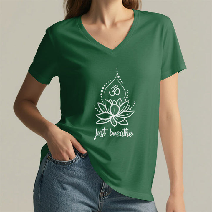 T-shirt Olivenorma « Just Breathe » pour méditation et yoga, col en V - image 5