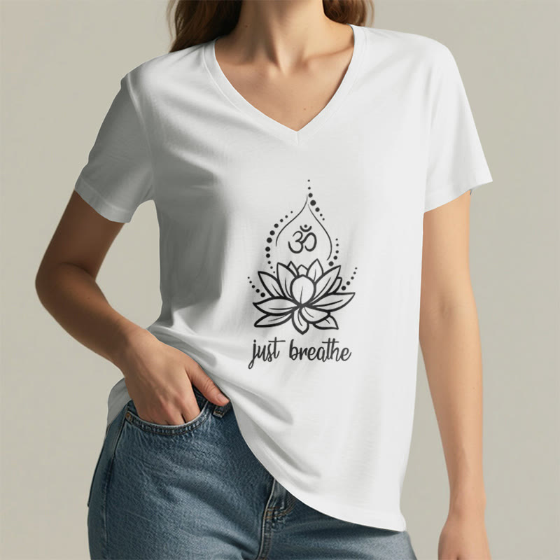 T-shirt Olivenorma « Just Breathe » pour méditation et yoga, col en V - image 1