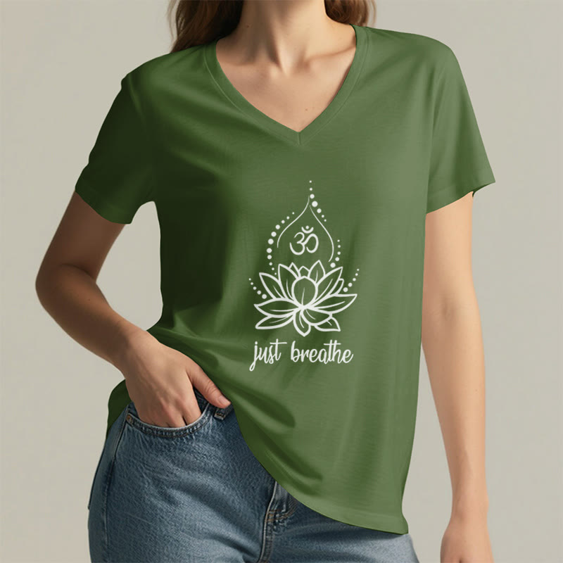 T-shirt Olivenorma « Just Breathe » pour méditation et yoga, col en V - image 7