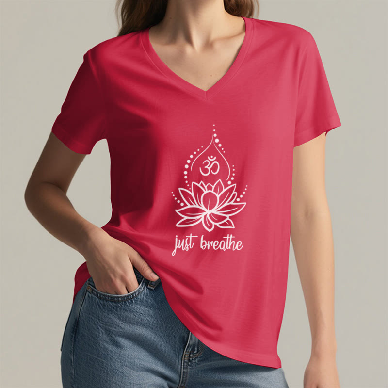 T-shirt Olivenorma « Just Breathe » pour méditation et yoga, col en V - image 13