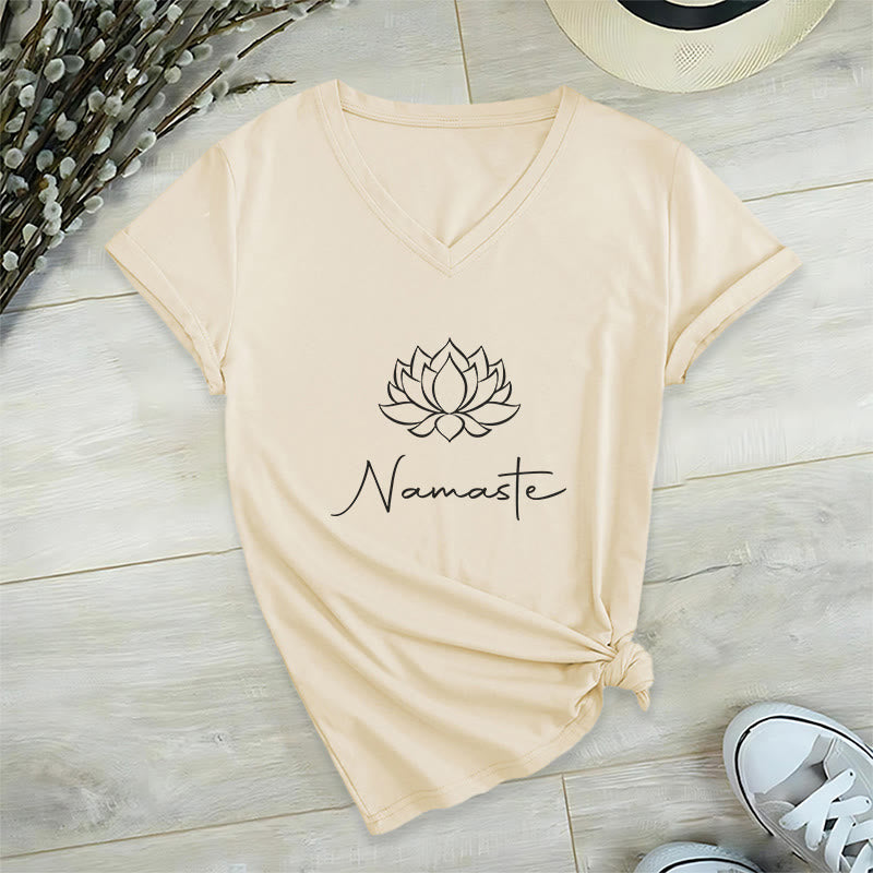 Olivenorma Yoga minimaliste Namaste T-shirt col V - Kaki - 2XL - image 0