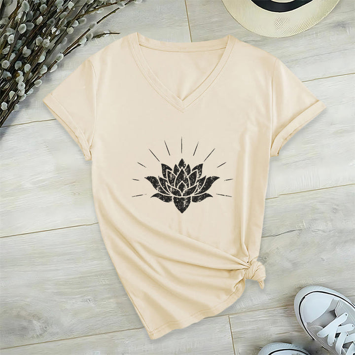 Olivenorma T-shirt col V Lotus Zen Yoga - Kaki - 2XL - image 4