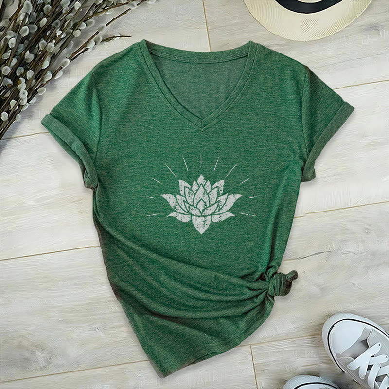 Olivenorma T-shirt col V Lotus Zen Yoga - Vert foncé - 2XL - image 10