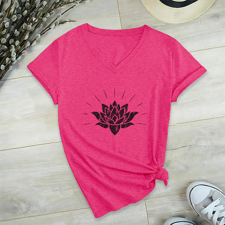 Olivenorma T-shirt col V Lotus Zen Yoga - Rose rouge - 2XL - image 20
