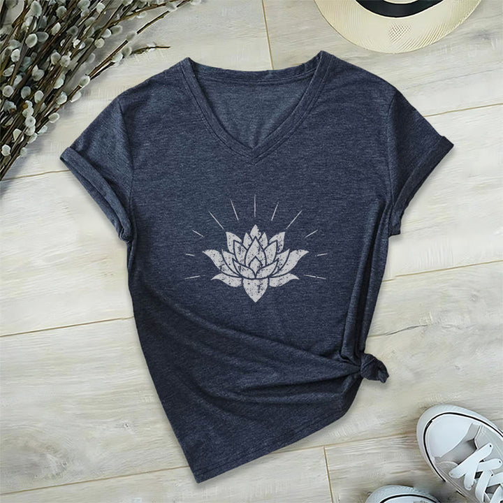 Olivenorma T-shirt col V Lotus Zen Yoga - Bleu marine - 2XL - image 8