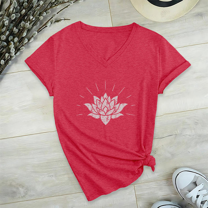 Olivenorma T-shirt col V Lotus Zen Yoga - Rouge - 2XL - image 14
