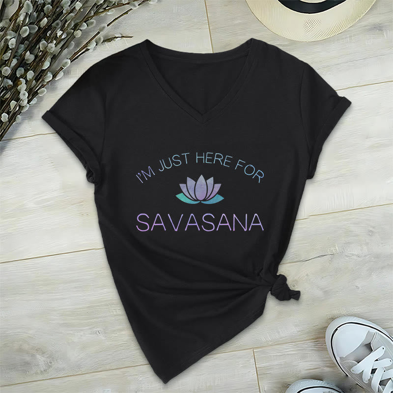 T-shirt Olivenorma Here for Savasana Yoga à col en V - Noir - 2XL - image 0