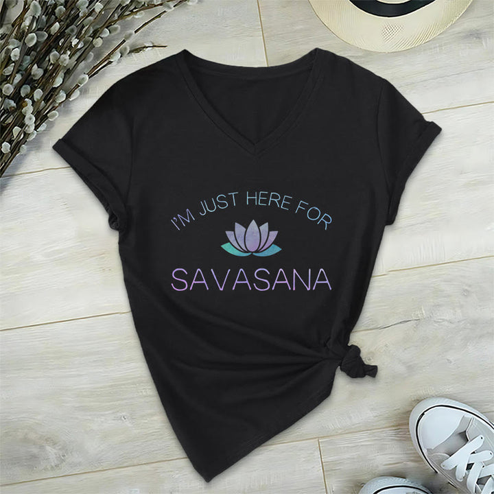 T-shirt Olivenorma Here for Savasana Yoga à col en V - Noir - 2XL - image 0